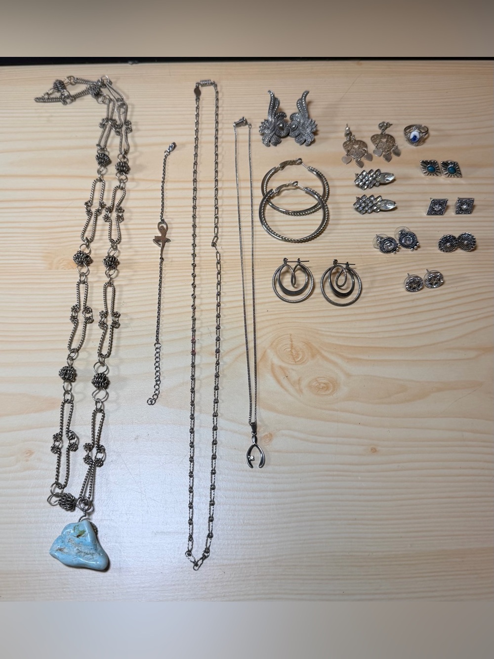 15-Piece Silver Tone Jewelry Lot Mix Earrings Bracelet Necklaces Ring 1928 Avon